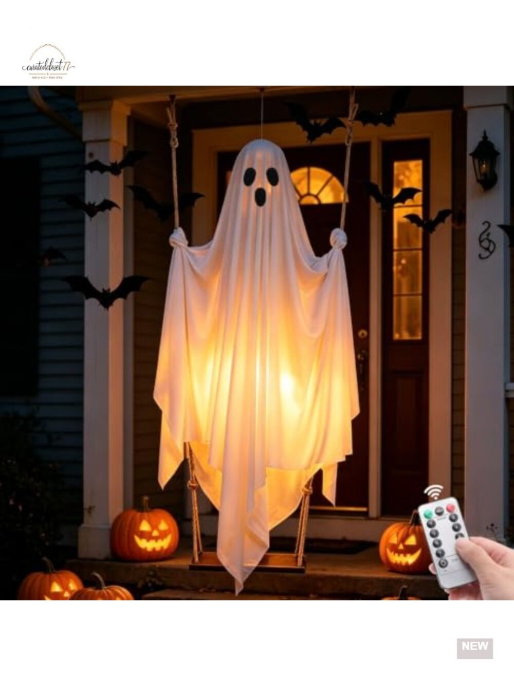 5FT Hanging Ghost Decoration with Remote LED Lights for Halloween